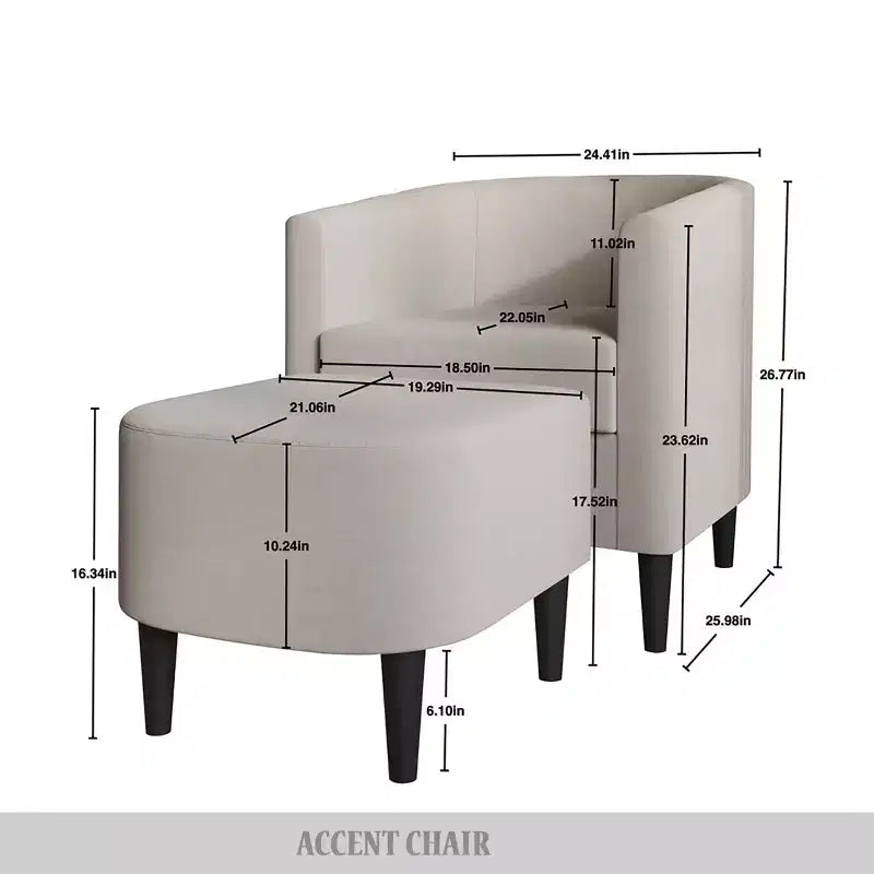 Fauteuil d'appoint en lin ChaletPosh avec tabouret