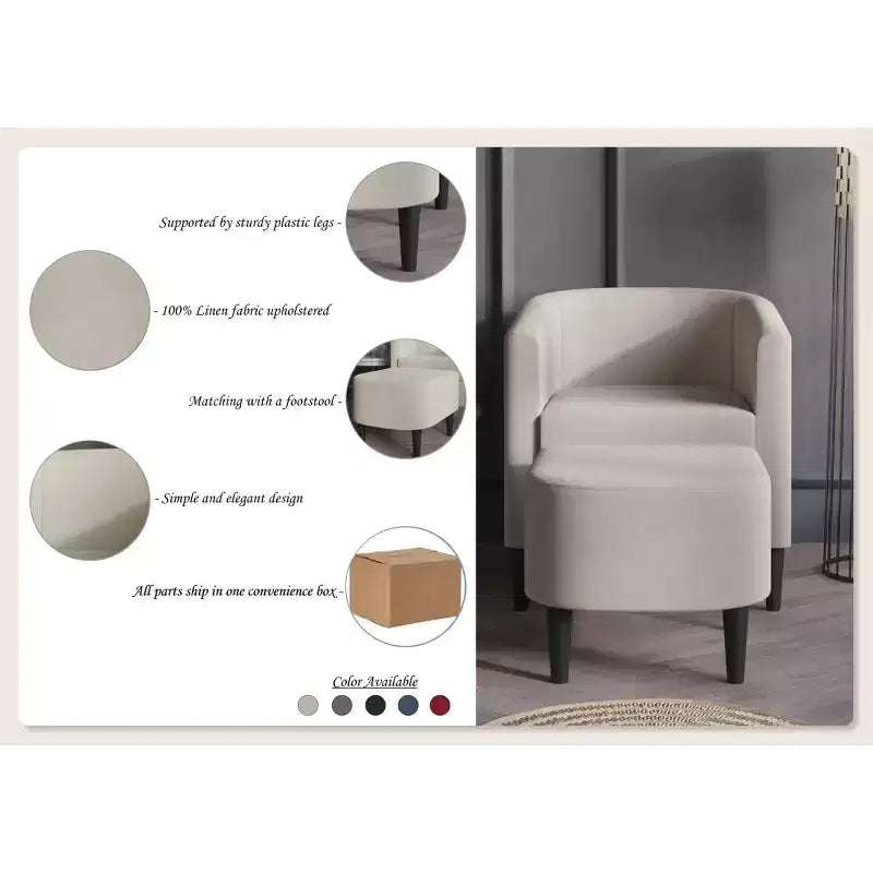 Fauteuil d'appoint en lin ChaletPosh avec tabouret