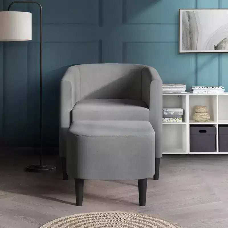 Fauteuil d'appoint en lin ChaletPosh avec tabouret
