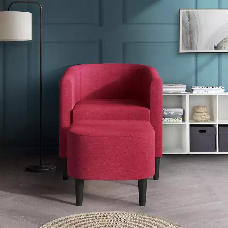 Fauteuil d'appoint en lin ChaletPosh avec tabouret