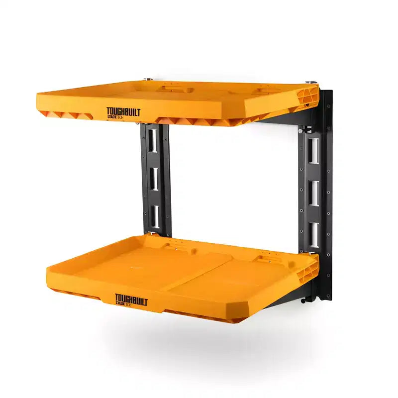 ToughBuilt StackTech 2-Shelf System, Wall Mounted Hanging Organizer Shelves, Organization for Tool, Garage, and Wood Shop Storage, Yellow