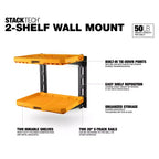 Système à 2 étagères ToughBuilt StackTech, étagères de rangement murales, organisation pour le stockage d'outils, de garage et d'atelier de menuiserie, jaune