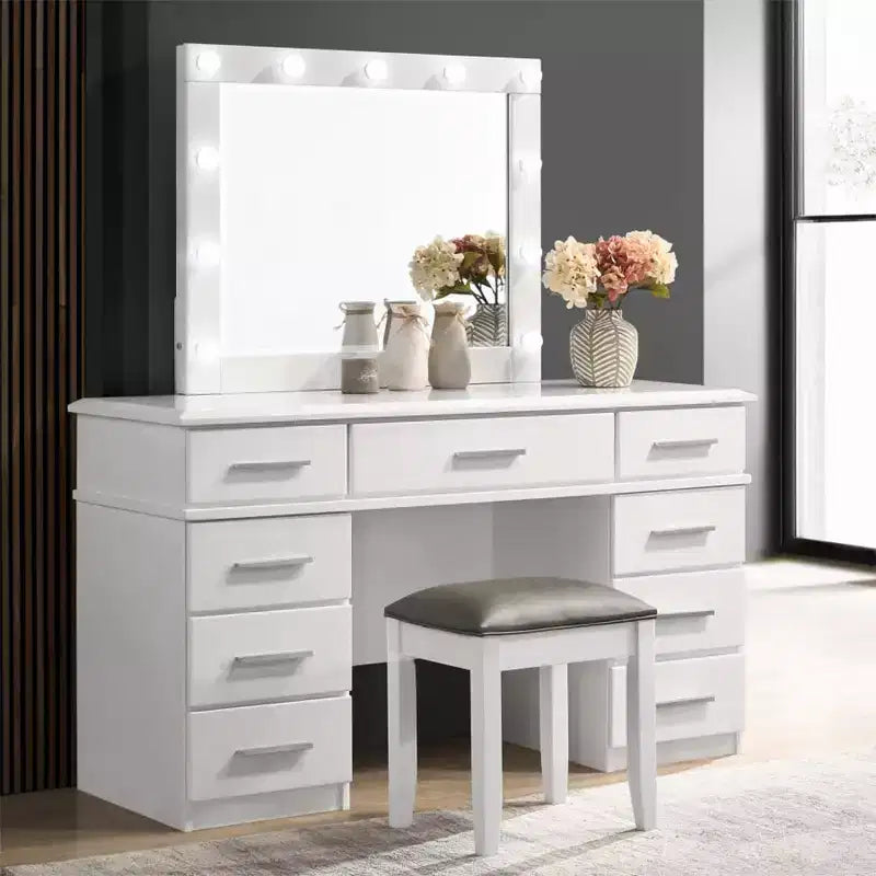 Tabouret de coiffeuse Simple Relax avec revêtement en PU en métal et blanc brillant