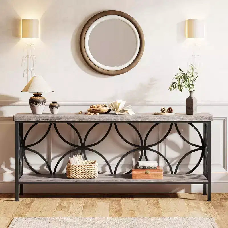 Console étroite Lantine de 180 cm avec rangement