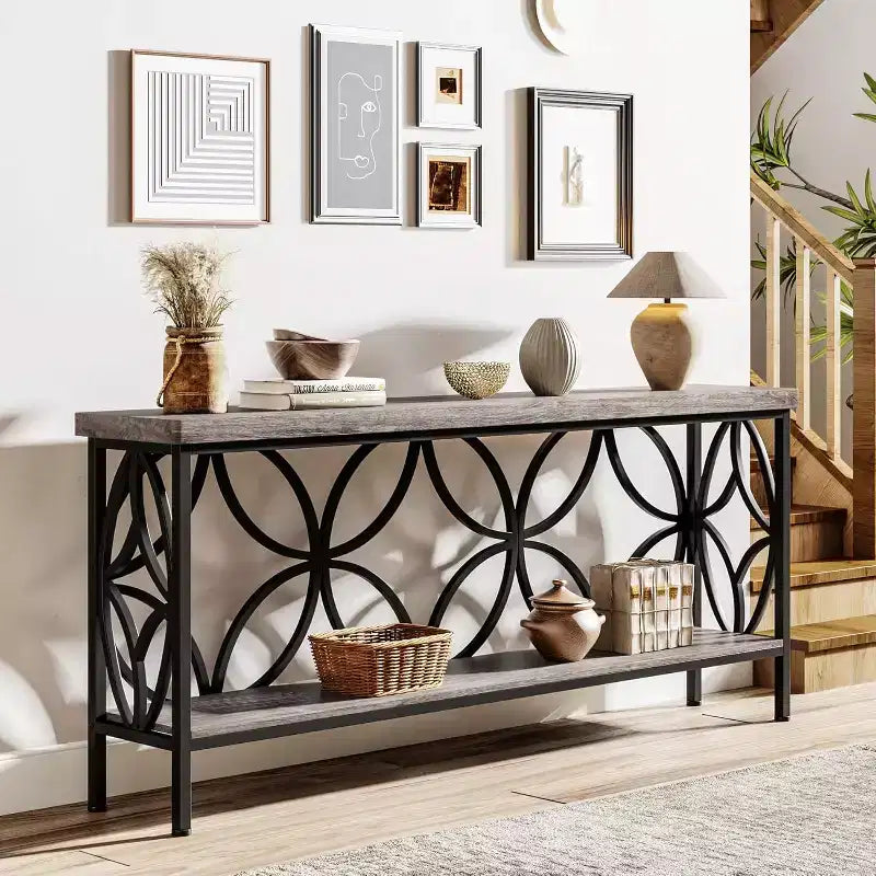 Console étroite Lantine de 180 cm avec rangement