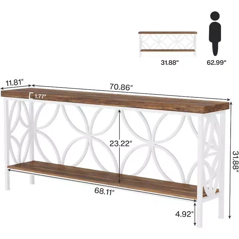 Console étroite Lantine de 180 cm avec rangement