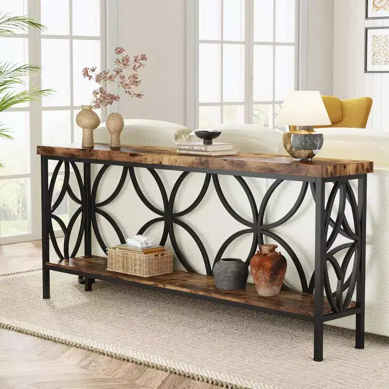 Console étroite Lantine de 180 cm avec rangement
