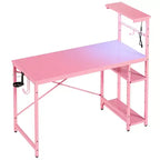 Bureau de jeu Bestier 112 cm avec éclairage LED RGB, étagères de rangement réversibles à 4 niveaux, crochets, porte-gobelet et aimants
