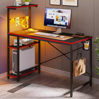 Bureau de jeu Bestier 112 cm avec éclairage LED RGB, étagères de rangement réversibles à 4 niveaux, crochets, porte-gobelet et aimants