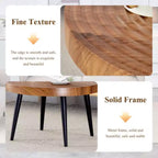 Walnut Finish, Annular Pattern, Black Metal Base, Solid 23.6 Round Coffee Table
