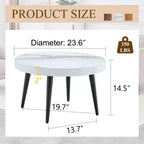 Walnut Finish, Annular Pattern, Black Metal Base, Solid 23.6 Round Coffee Table