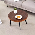Walnut Finish, Annular Pattern, Black Metal Base, Solid 23.6 Round Coffee Table