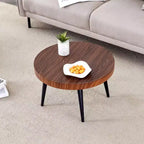 Walnut Finish, Annular Pattern, Black Metal Base, Solid 23.6 Round Coffee Table