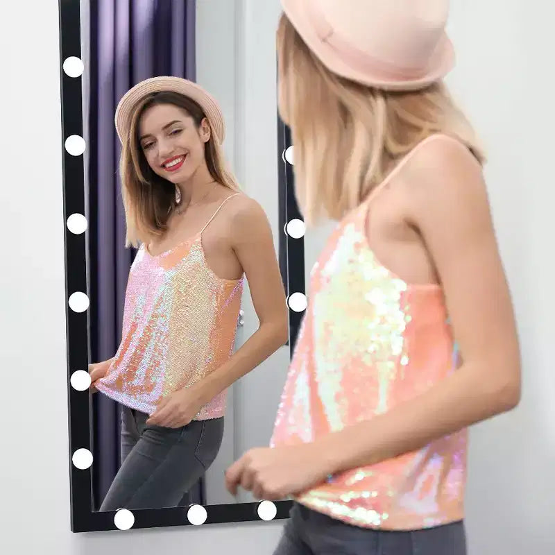 Miroir de sol Hollywood noir 63x24 avec lumières : 3 modes de couleur, commande tactile, mural ou autoportant