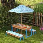 Table de pique-nique Qaba pour enfants, ensemble table et banc en bois avec parasol pliable, coussins et bacs amovibles, pour patio