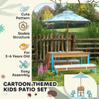 Table de pique-nique Qaba pour enfants, ensemble table et banc en bois avec parasol pliable, coussins et bacs amovibles, pour patio