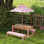 Table de pique-nique Qaba pour enfants, ensemble table et banc en bois avec parasol pliable, coussins et bacs amovibles, pour patio