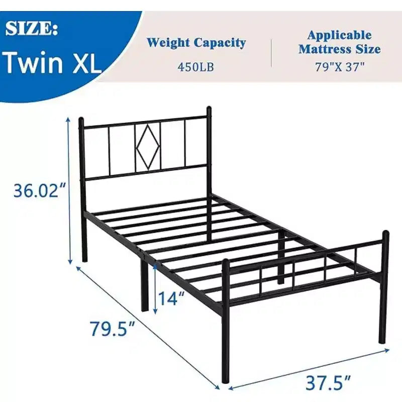 Cadre de lit plateforme simple XL de 35,6 cm de haut en métal classique avec tête de lit en fer forgé