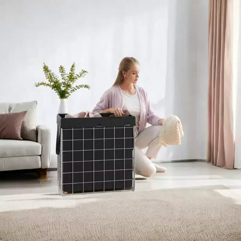 Panier à linge avec doublure amovible lavable, 110 L (29 gal.) Panier à linge pliable avec cadre en fil métallique