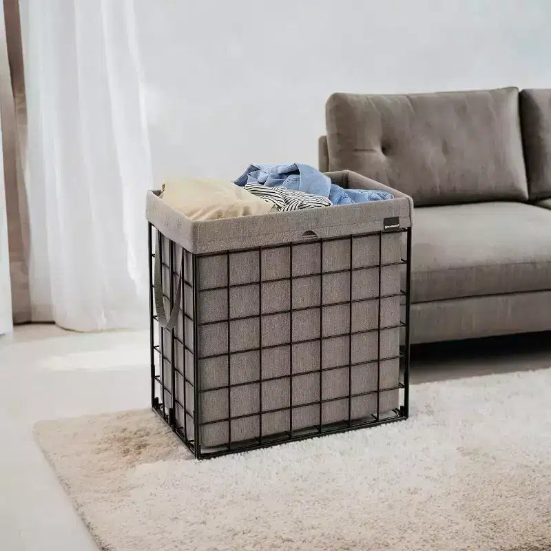 Panier à linge avec doublure amovible lavable, 110 L (29 gal.) Panier à linge pliable avec cadre en fil métallique