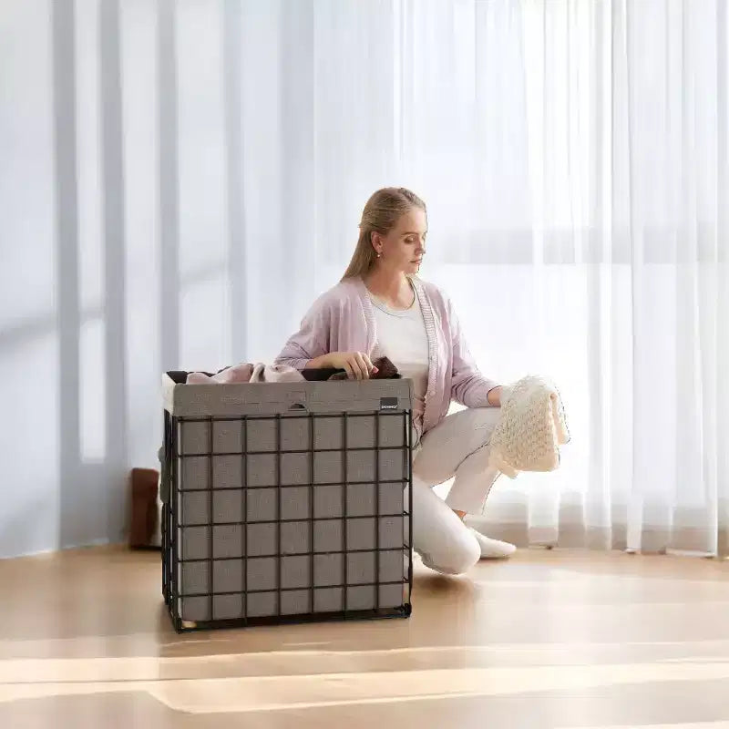 Panier à linge avec doublure amovible lavable, 110 L (29 gal.) Panier à linge pliable avec cadre en fil métallique