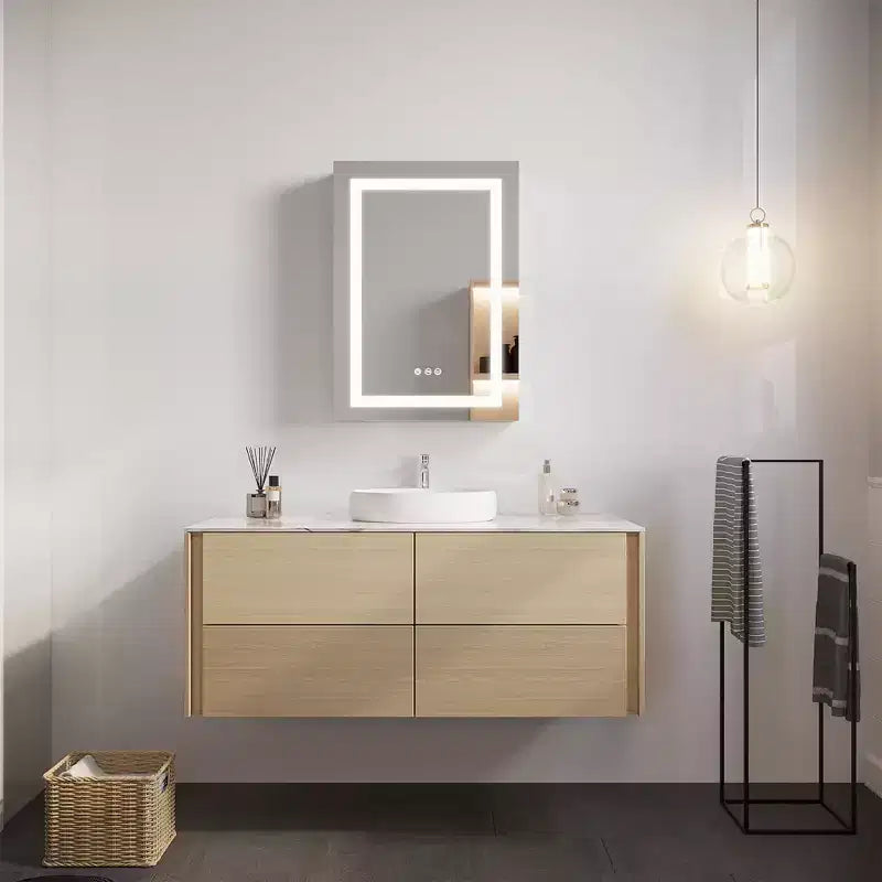Armoire de toilette à LED 26x20, anti-buée, étanche, dimmable, interrupteur tactile, montage encastré/en surface