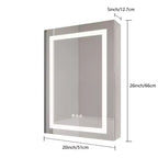 Armoire de toilette à LED 26x20, anti-buée, étanche, dimmable, interrupteur tactile, montage encastré/en surface