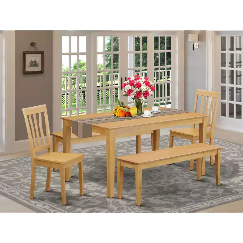 HomeStock Caan5c Oak Rectangle 5 Piece Dining Set