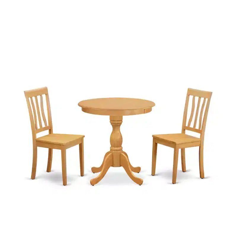 HomeStock Round Kitchen Table Set Oak Wood Finish Modern Style