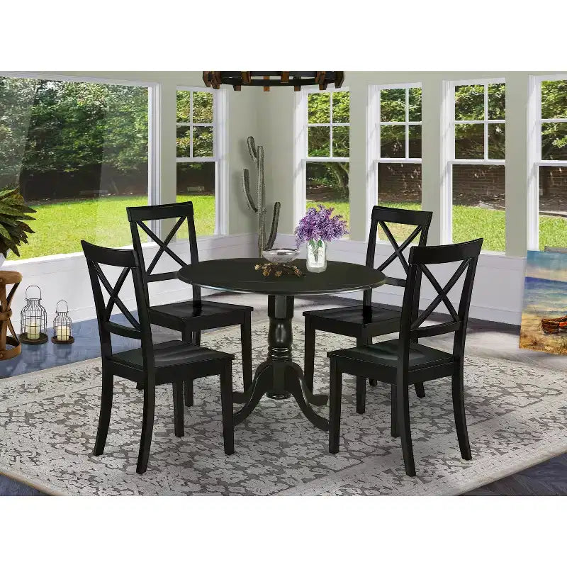 HomeStock 42 Inch Round Drop Leaf Dining Table Set