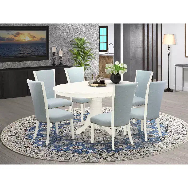 HomeStock Modern 7 Piece Linen White Dining Table Set