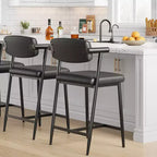 Bar Stools Set of 2 with Wider Seat, 26 Upholstered Bar Stools with Footrest, Modern Bar Stools Set with Back&Arms for Kitchen Island, Easy Assembly