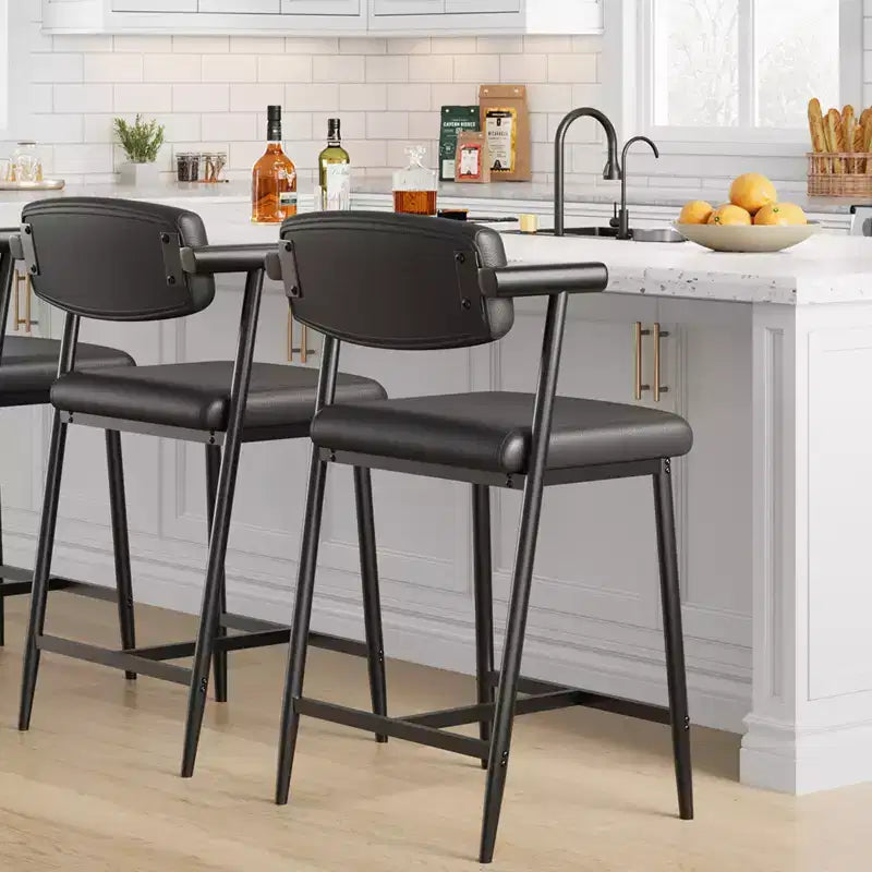 Bar Stools Set of 2 with Wider Seat, 26 Upholstered Bar Stools with Footrest, Modern Bar Stools Set with Back&Arms for Kitchen Island, Easy Assembly