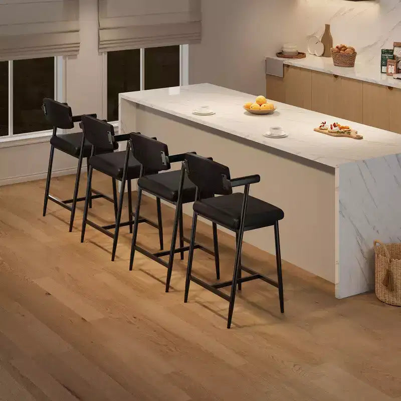 Lot de 2 tabourets de bar avec siège plus large, tabourets de bar rembourrés de 26 pouces avec repose-pieds, ensemble de tabourets de bar modernes avec dossier et accoudoirs pour îlot de cuisine, assemblage facile