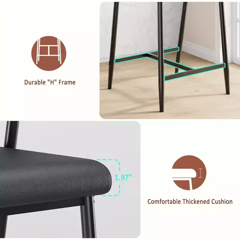 Lot de 2 tabourets de bar avec siège plus large, tabourets de bar rembourrés de 26 pouces avec repose-pieds, ensemble de tabourets de bar modernes avec dossier et accoudoirs pour îlot de cuisine, assemblage facile