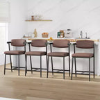 Lot de 2 tabourets de bar avec siège plus large, tabourets de bar rembourrés de 26 pouces avec repose-pieds, ensemble de tabourets de bar modernes avec dossier et accoudoirs pour îlot de cuisine, assemblage facile