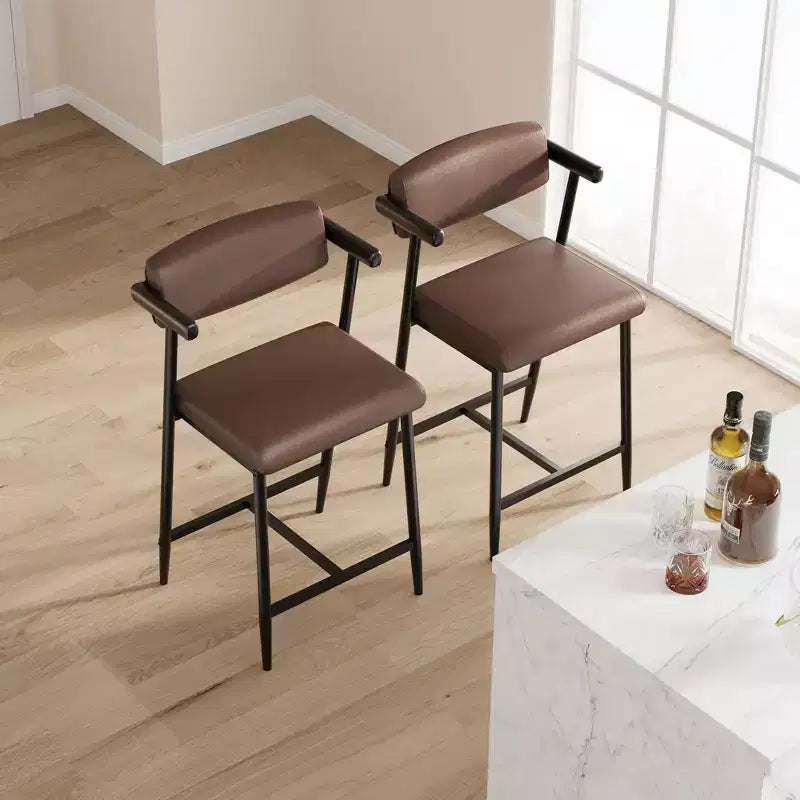 Lot de 2 tabourets de bar avec siège plus large, tabourets de bar rembourrés de 26 pouces avec repose-pieds, ensemble de tabourets de bar modernes avec dossier et accoudoirs pour îlot de cuisine, assemblage facile