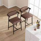 Lot de 2 tabourets de bar avec siège plus large, tabourets de bar rembourrés de 26 pouces avec repose-pieds, ensemble de tabourets de bar modernes avec dossier et accoudoirs pour îlot de cuisine, assemblage facile