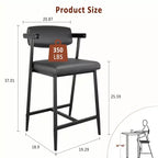 Lot de 2 tabourets de bar avec siège plus large, tabourets de bar rembourrés de 26 pouces avec repose-pieds, ensemble de tabourets de bar modernes avec dossier et accoudoirs pour îlot de cuisine, assemblage facile