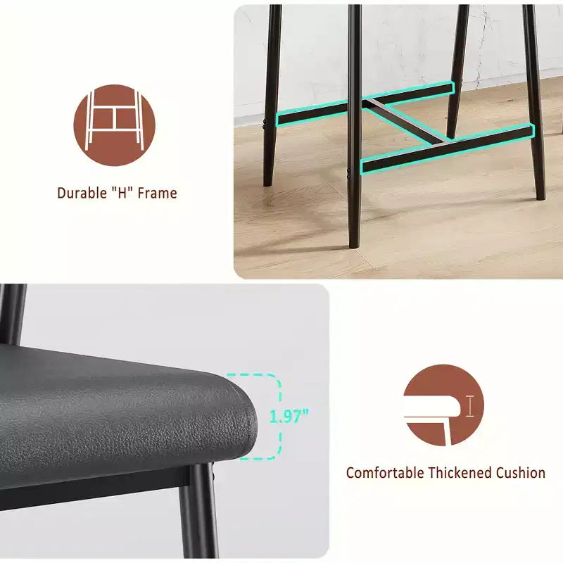 Lot de 2 tabourets de bar avec siège plus large, tabourets de bar rembourrés de 26 pouces avec repose-pieds, ensemble de tabourets de bar modernes avec dossier et accoudoirs pour îlot de cuisine, assemblage facile
