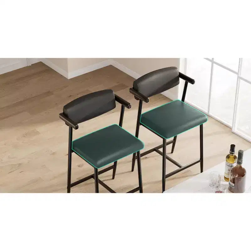 Lot de 2 tabourets de bar avec siège plus large, tabourets de bar rembourrés de 26 pouces avec repose-pieds, ensemble de tabourets de bar modernes avec dossier et accoudoirs pour îlot de cuisine, assemblage facile