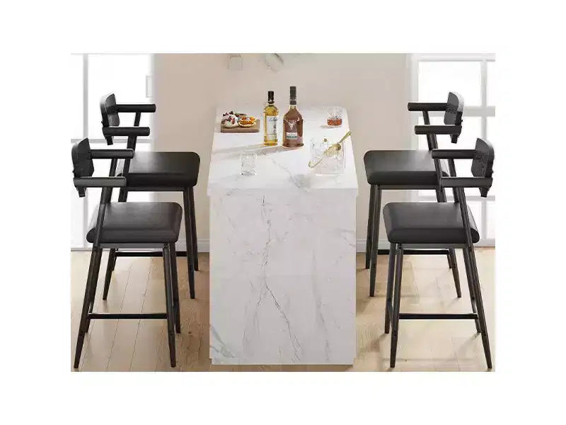 Lot de 2 tabourets de bar avec siège plus large, tabourets de bar rembourrés de 26 pouces avec repose-pieds, ensemble de tabourets de bar modernes avec dossier et accoudoirs pour îlot de cuisine, assemblage facile