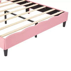 Lit Plateforme Princesse en Cuir PU, Grand Format ou Deux Places, avec Tête de Lit Capitonnée, Joli Cadre de Lit Fantaisie Couronne, Rose+Crème - ModernLuxe