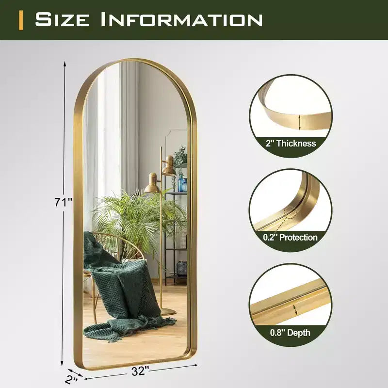 Miroir plein corps imitation arche arrondie en alliage d'aluminium, galvanisé, 180x80x5cm (miroir profond - sans support)