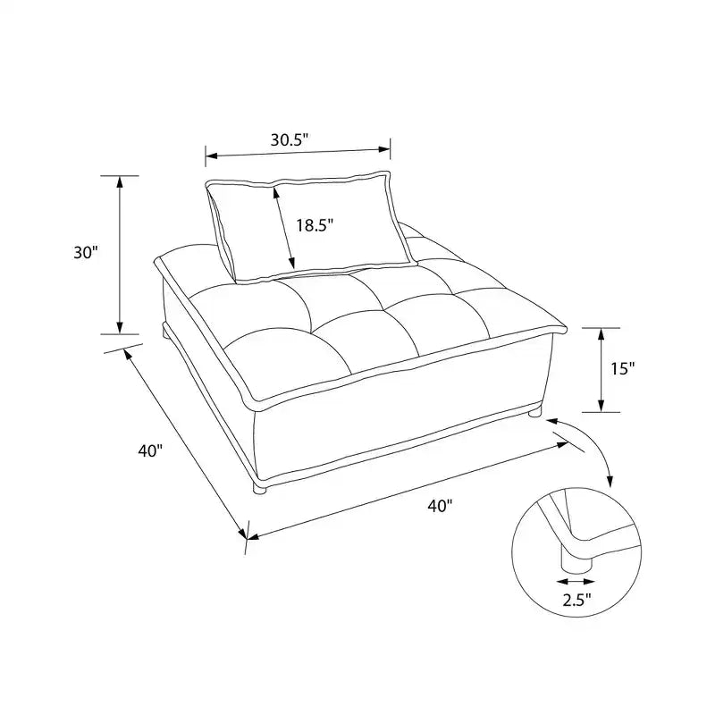 DHP Paloma Chaise Modulaire sans Accoudoirs Rembourrée avec Coussin de Dossier