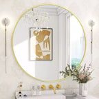 30 Inch Round Mirror, Metal Frame Circle Mirror, Wall Mounted for Entryway, Bathroom, Vanity, Living Room, Gold