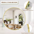 Miroir rond de 76 cm, cadre métallique, miroir mural pour entrée, salle de bain, coiffeuse, salon, doré