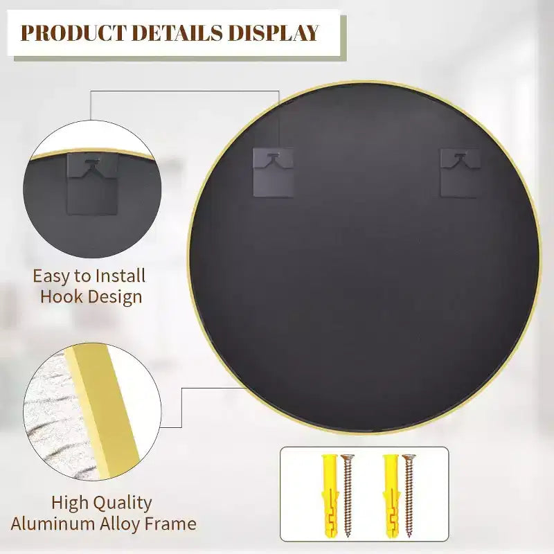 Miroir rond de 76 cm, cadre métallique, miroir mural pour entrée, salle de bain, coiffeuse, salon, doré