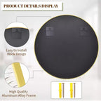 Miroir rond de 76 cm, cadre métallique, miroir mural pour entrée, salle de bain, coiffeuse, salon, doré