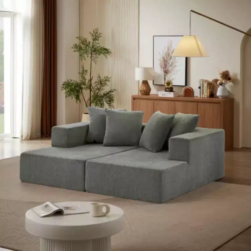 Luxurious Chenille Chaise Sectional: Fixed Cushions, Plush Seating